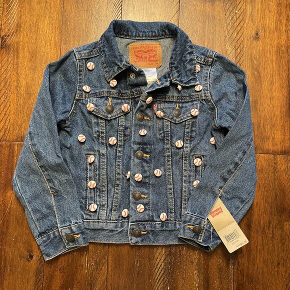 Levis Jacket Youth 5R Denim Baseball Button Custom NWT Boys Girls Kids Jean - Picture 2 of 8